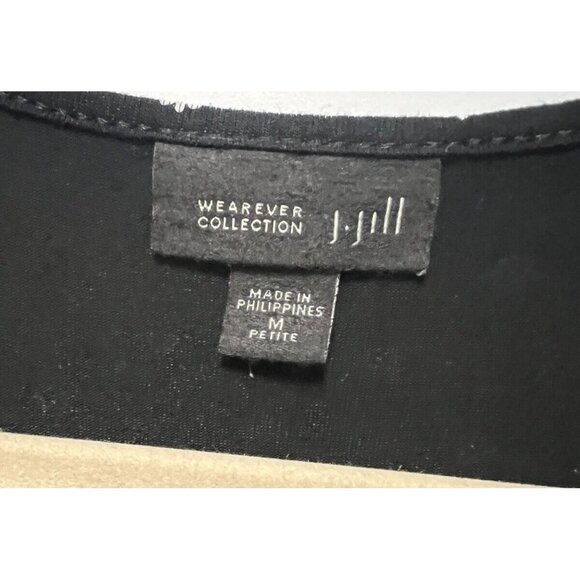 J. Jill Top Womens Medium Petite Floral Black Ditsy Keyhole Long Sleeve Wearever - Picture 2 of 5